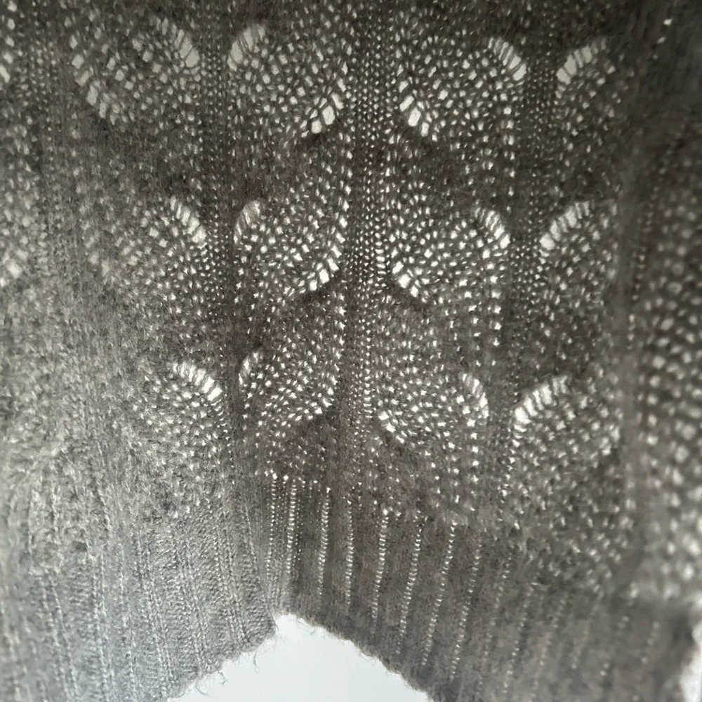 J. Crew Gray Pointelle Alpaca Cable Knit Sweater